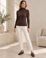 Women's High Neck Jumper - Purple in Coffee Brown - look-completo