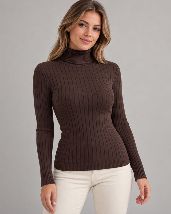 Women's High Neck Jumper - Purple in Coffee Brown - principal