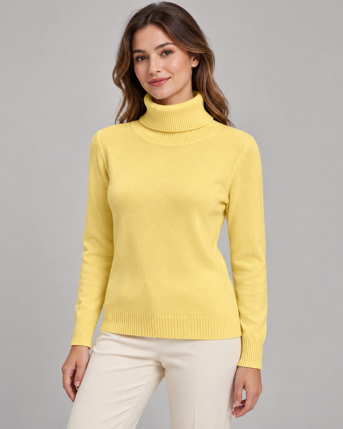 Women's High Neck Jumper - Butter Yellow in Butter Yellow - on a neutral background