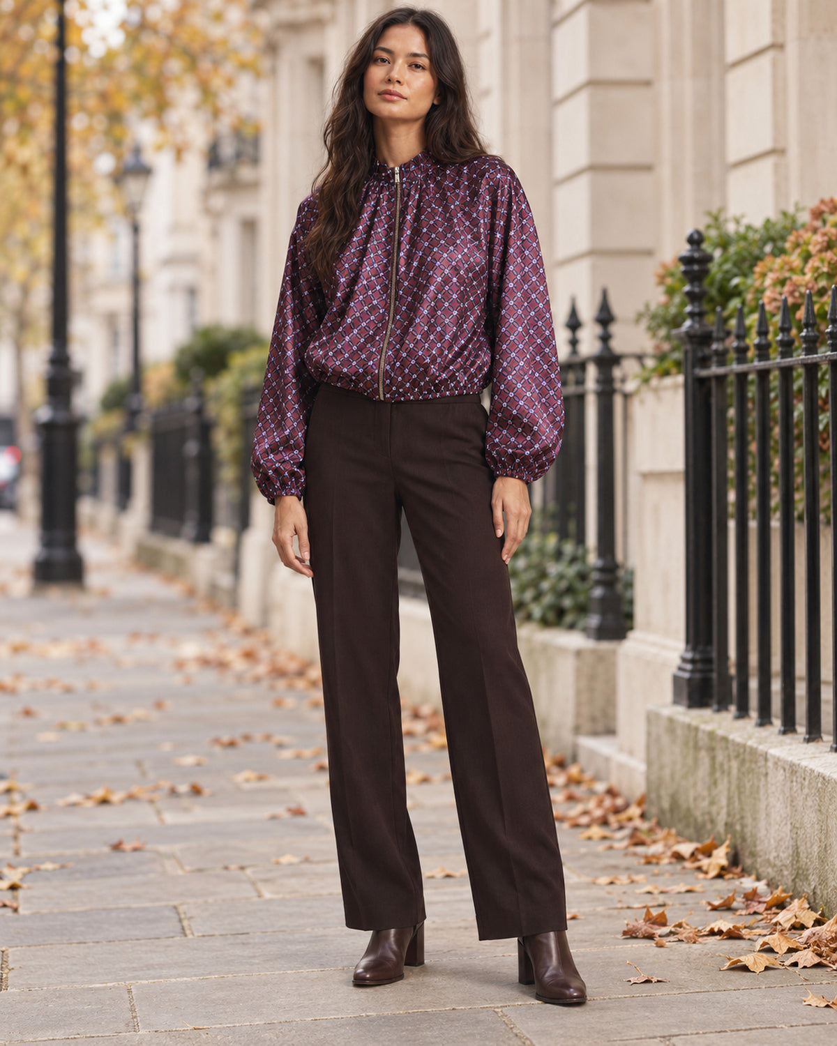 Women's Jacket in Multicolor styled on a London autumn street