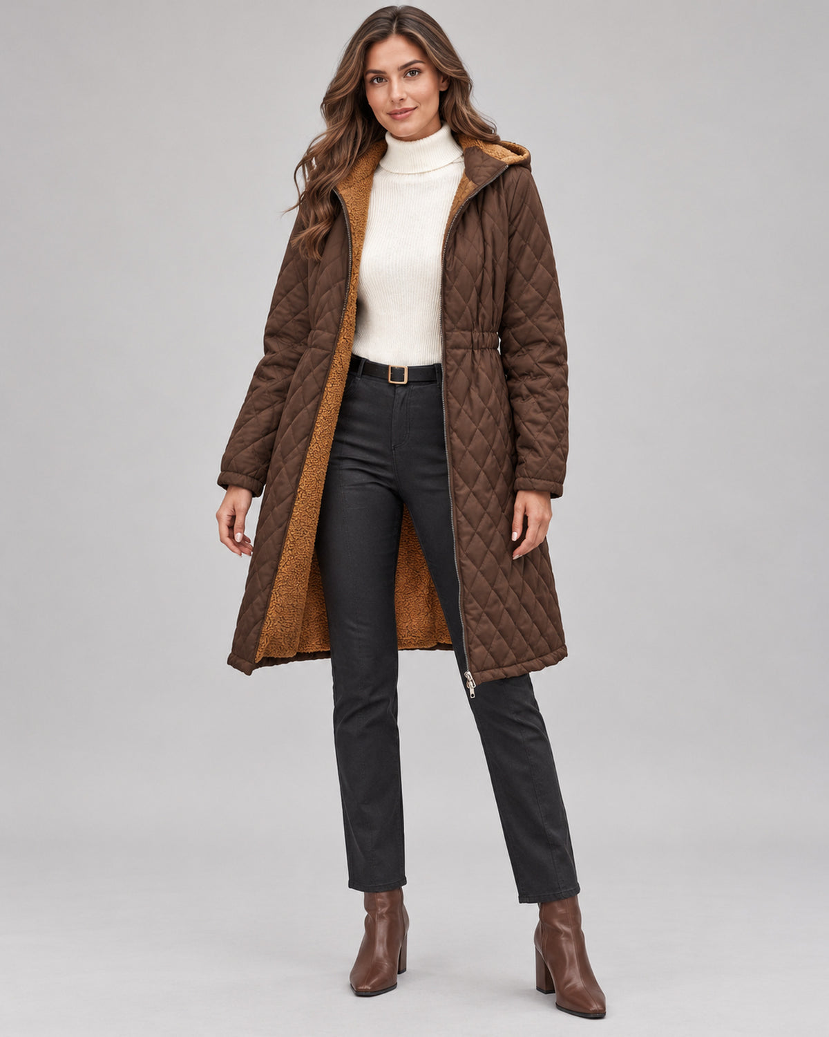 Women's Jacket in Coffee Brown on a neutral background