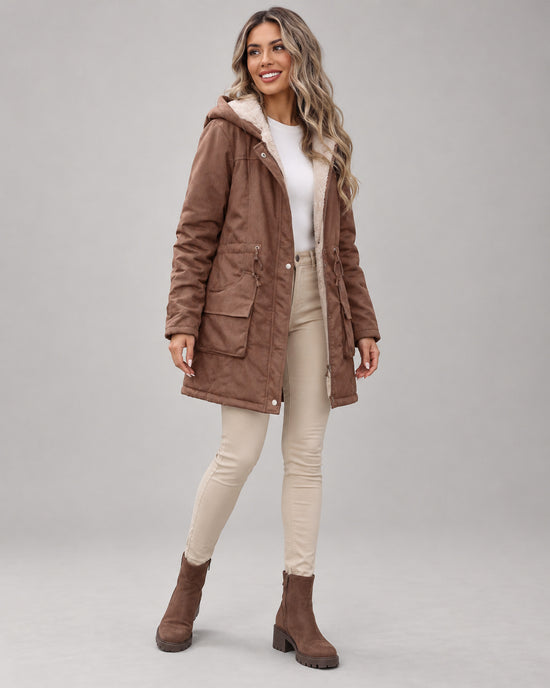 Women's Jacket in Coffee Brown on a neutral background
