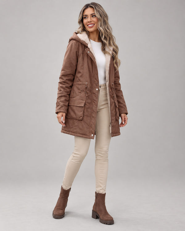 Women's Jacket in Coffee Brown on a neutral background