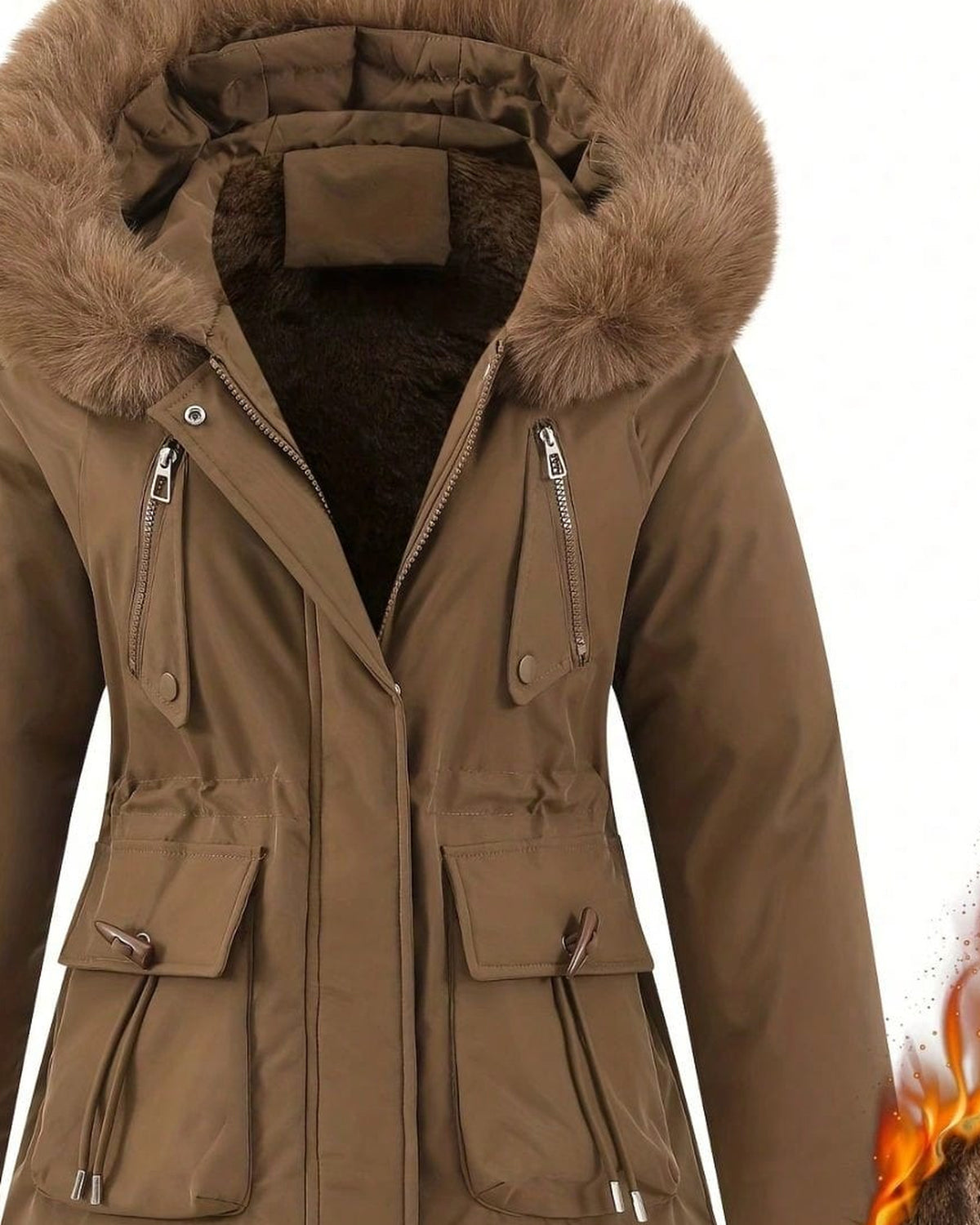 Women's Jacket in Coffee Brown - detalhe