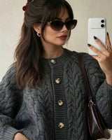 Women's Long Sleeve Cardigan in Grey - detalhe