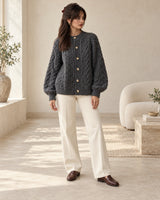 Women's Long Sleeve Cardigan in Grey styled with neutral pieces