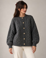 Women's Long Sleeve Cardigan in Grey on a neutral background