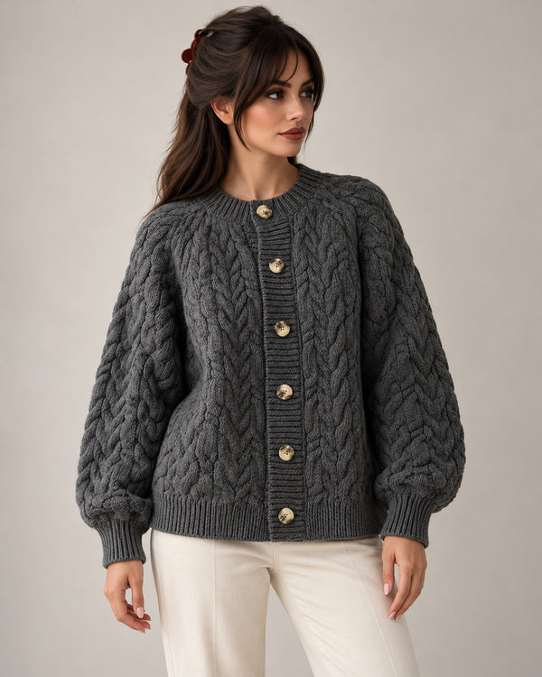 Women's Long Sleeve Cardigan in Grey on a neutral background