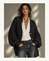 Women's Cable Knit V-Neck Cardigan in Dark Grey - original-tratada