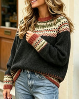 Women's Long Sleeve Crew Neck Jumper in Black - detalhe