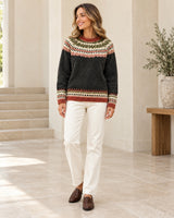Women's Long Sleeve Crew Neck Jumper in Black styled with neutral pieces