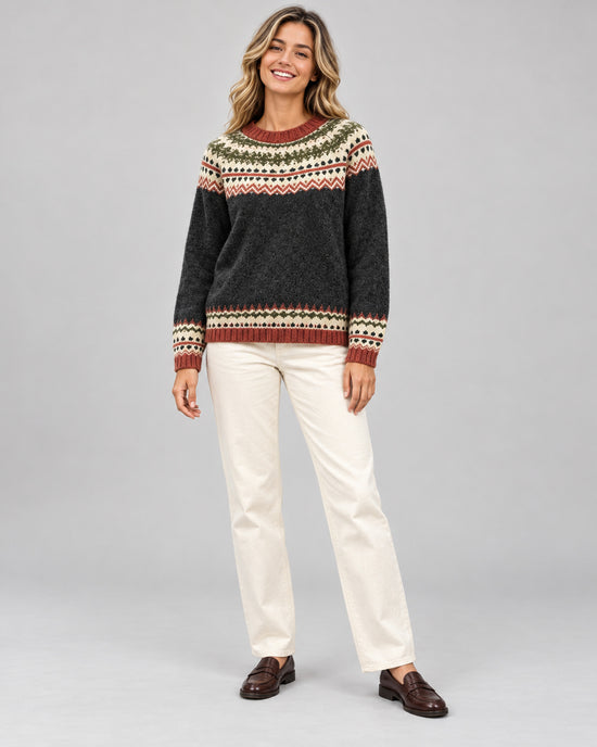 Women's Long Sleeve Crew Neck Jumper in Black on a neutral background