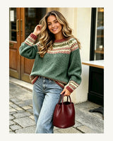 Women's Long Sleeve Crew Neck Jumper in Green - original-tratada