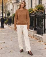 Women's Long Sleeve Jumper in Brown styled on a London autumn street