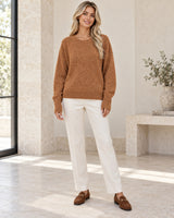 Women's Long Sleeve Jumper in Brown styled with neutral pieces