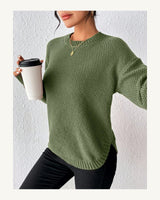Women's Long Sleeve Crew Neck Jumper in Army Green - original-tratada