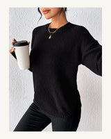 Women's Long Sleeve Crew Neck Jumper in Black - original-tratada