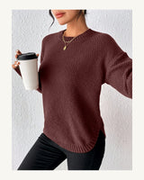 Women's Long Sleeve Crew Neck Jumper in Coffee Brown 2 - original-tratada