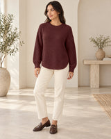 Women's Long Sleeve Crew Neck Jumper in Coffee Brown styled with neutral pieces