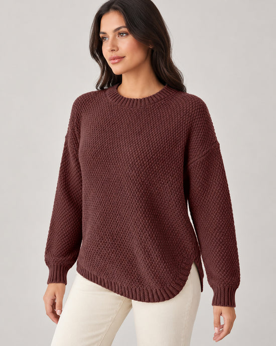 Women's Long Sleeve Crew Neck Jumper in Coffee Brown on a neutral background