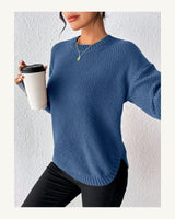 Women's Long Sleeve Crew Neck Jumper in Dark Blue - original-tratada