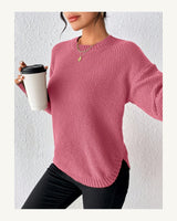 Women's Long Sleeve Crew Neck Jumper in Hot Pink - original-tratada
