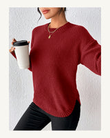 Women's Long Sleeve Crew Neck Jumper in Redwood - original-tratada