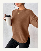 Women's Long Sleeve Crew Neck Jumper in Rust Brown - original-tratada