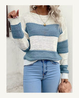 Women's Striped Crew Neck Jumper in Blue - original-tratada