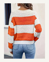 Women's Striped Crew Neck Jumper in Coral Orange - original-tratada