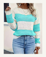 Women's Striped Crew Neck Jumper in Green - original-tratada