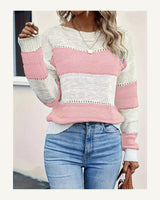 Women's Striped Crew Neck Jumper in Pink - original-tratada
