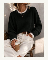 Women's Long Sleeve Crew Neck Jumper in Black - original-tratada