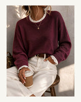Women's Long Sleeve Crew Neck Jumper in Burgundy - original-tratada