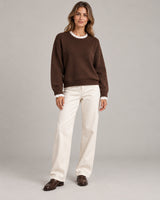 Women's Long Sleeve Crew Neck Jumper in Coffee Brown on a neutral background