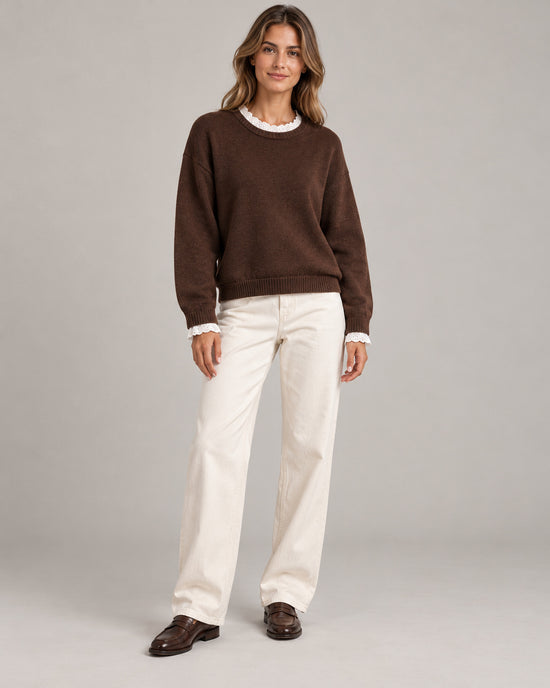 Women's Long Sleeve Crew Neck Jumper in Coffee Brown on a neutral background