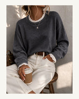 Women's Long Sleeve Crew Neck Jumper in Dark Grey - original-tratada