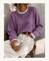 Women's Long Sleeve Crew Neck Jumper in Dusty Purple - original-tratada