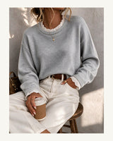 Women's Long Sleeve Crew Neck Jumper in Light Grey - original-tratada