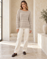 Women's Jumper in Apricot styled with neutral pieces