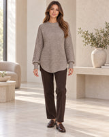 Women's Long Sleeve Jumper in Mocha Brown styled with neutral pieces