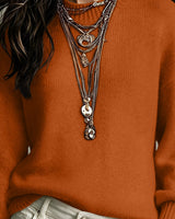 Women's Long Sleeve Jumper - Dusty Pink in Rust Brown - detalhe