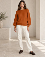 Women's Long Sleeve Jumper - Dusty Pink in Rust Brown styled with neutral pieces