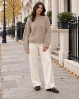 Women's Long Sleeve Jumper in Camel styled on a London autumn street