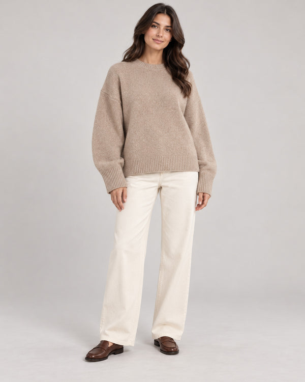 Women's Long Sleeve Jumper in Camel on a neutral background
