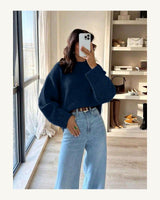 Women's Long Sleeve Jumper in Navy Blue - original-tratada