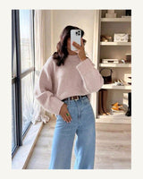 Women's Long Sleeve Jumper - Coral Red in Light Pink Apricot - original-tratada