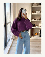 Women's Long Sleeve Jumper - Coral Red in Loulan Purple - original-tratada