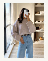 Women's Long Sleeve Jumper - Coral Red in Seashell Pink - original-tratada