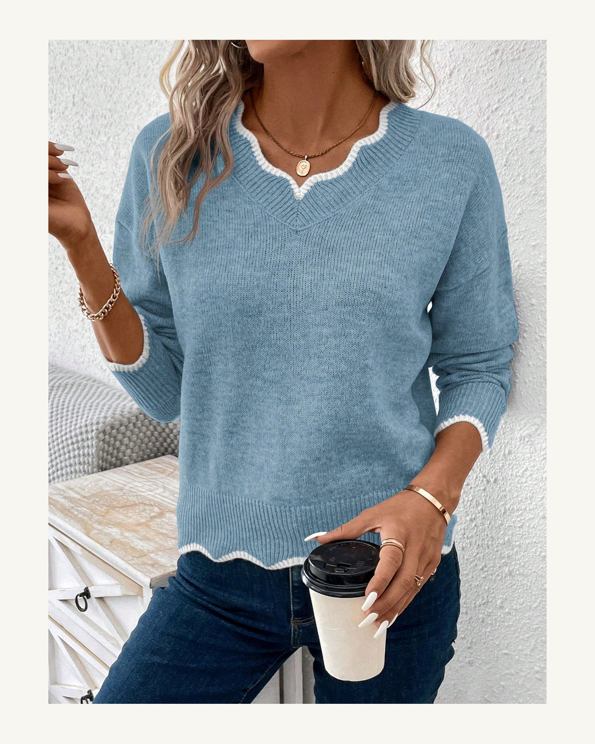 Women's Long Sleeve Jumper in Teal Blue - original-tratada